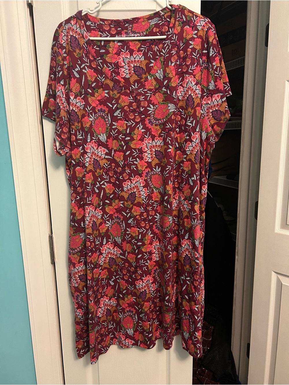Soft Surroundings Burgundy Floral Midi Dress
